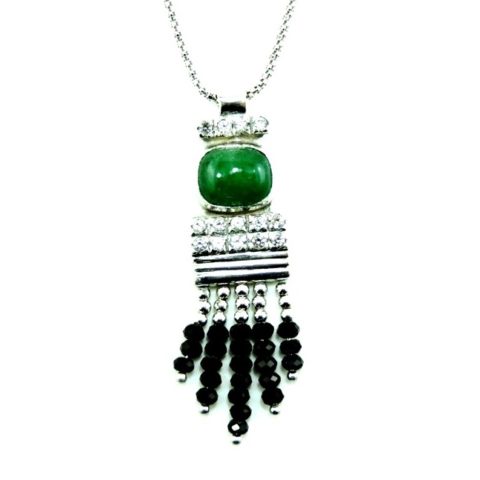 Collana in argento con smeraldo, zaffiri e spinello nero